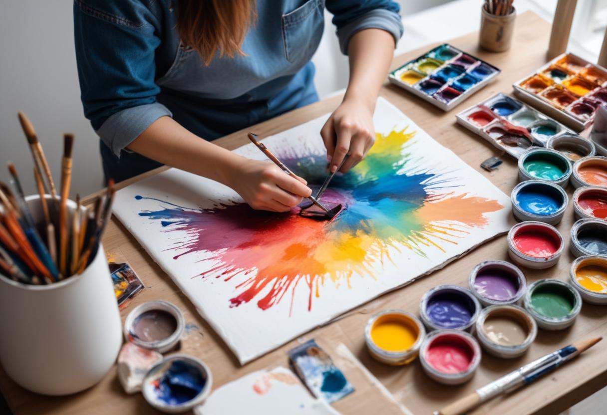 Người nghệ sĩ đang sáng tạo tranh treo tường tại nhà, thể hiện giá trị cá nhân qua nghệ thuật.